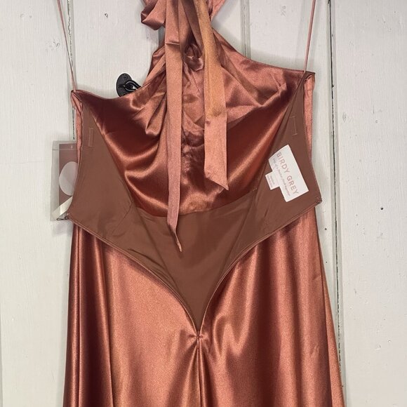 Birdy Grey Monica Size Medium Shiny Satin Terracotta Bridesmaids Maxi Dress NWT - Picture 8 of 12